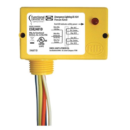 FUNCTIONAL DEVICES-RIB UL 924 Emergency Bypass/Shunt Relay, 24 Vac/dc 120 Vac Voltage Input,  ESR2401D